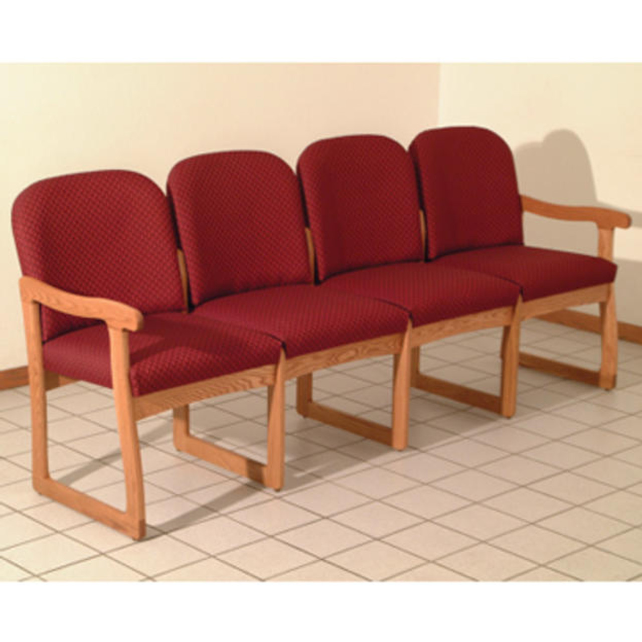 Wooden Mallet Prairie Collection Four Seat Sofa, Sled Base, Green Vinyl, Medium Oak