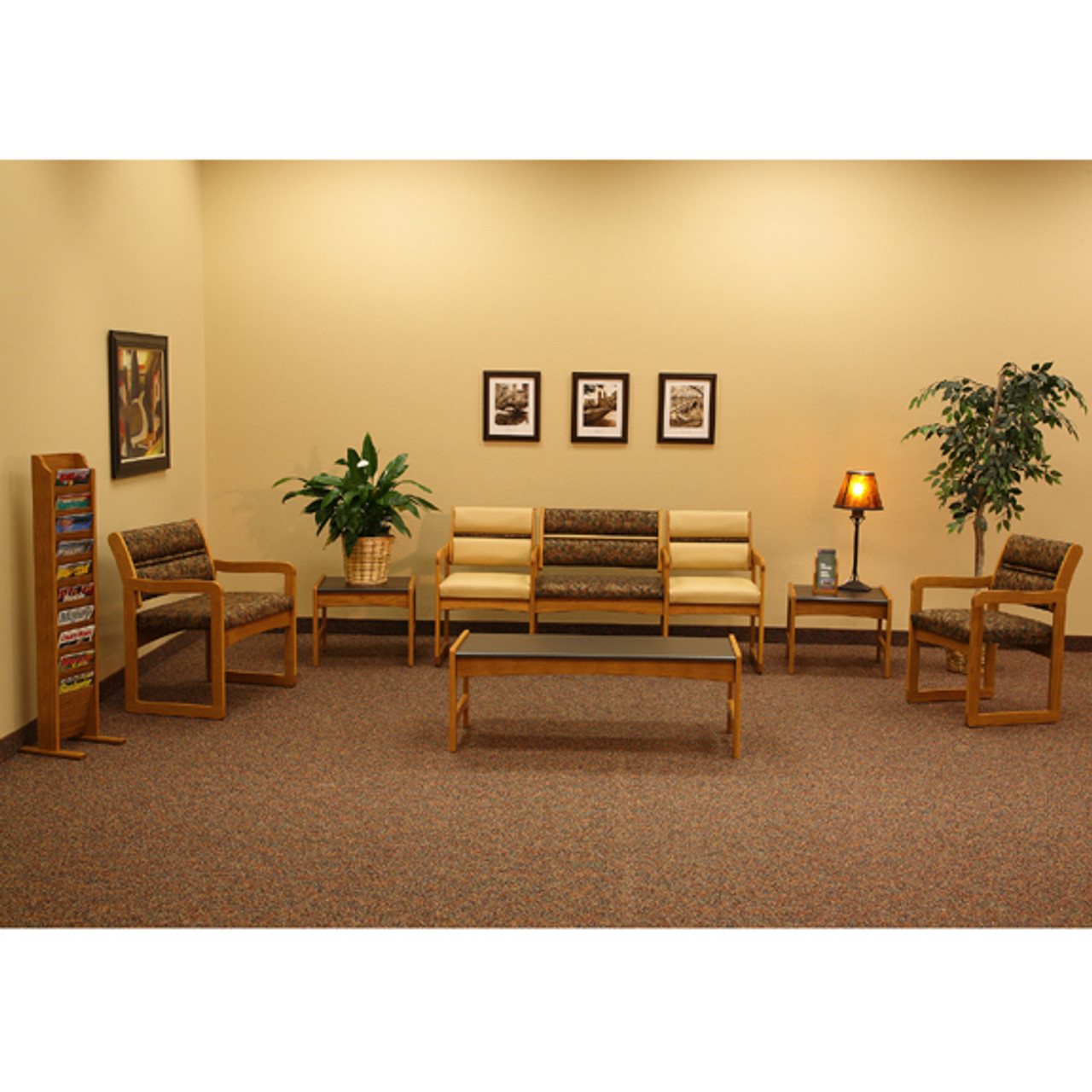 Wooden Mallet Valley Collection Three Seat Bariatric Chair, Center Arms, Standard Leg, Arch Blue, Light Oak