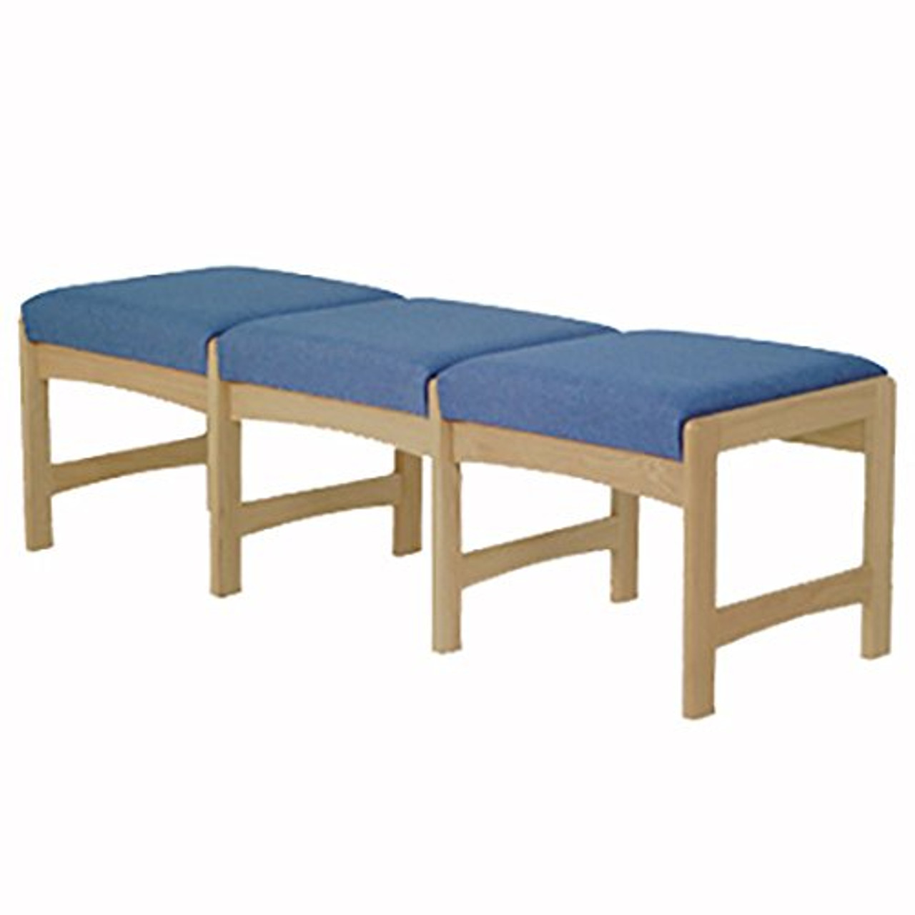 Wooden Mallet Dakota Wave Three Seat Bench, Blue Vinyl, Light Oak