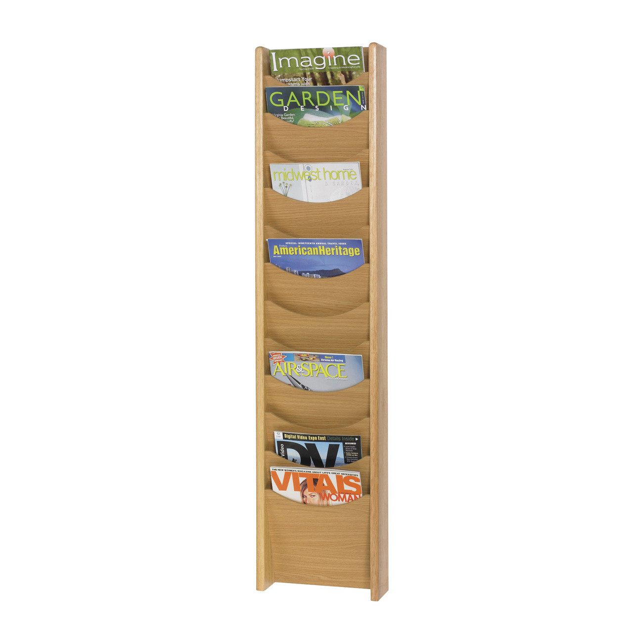 12-Pocket Wood Magazine Rack