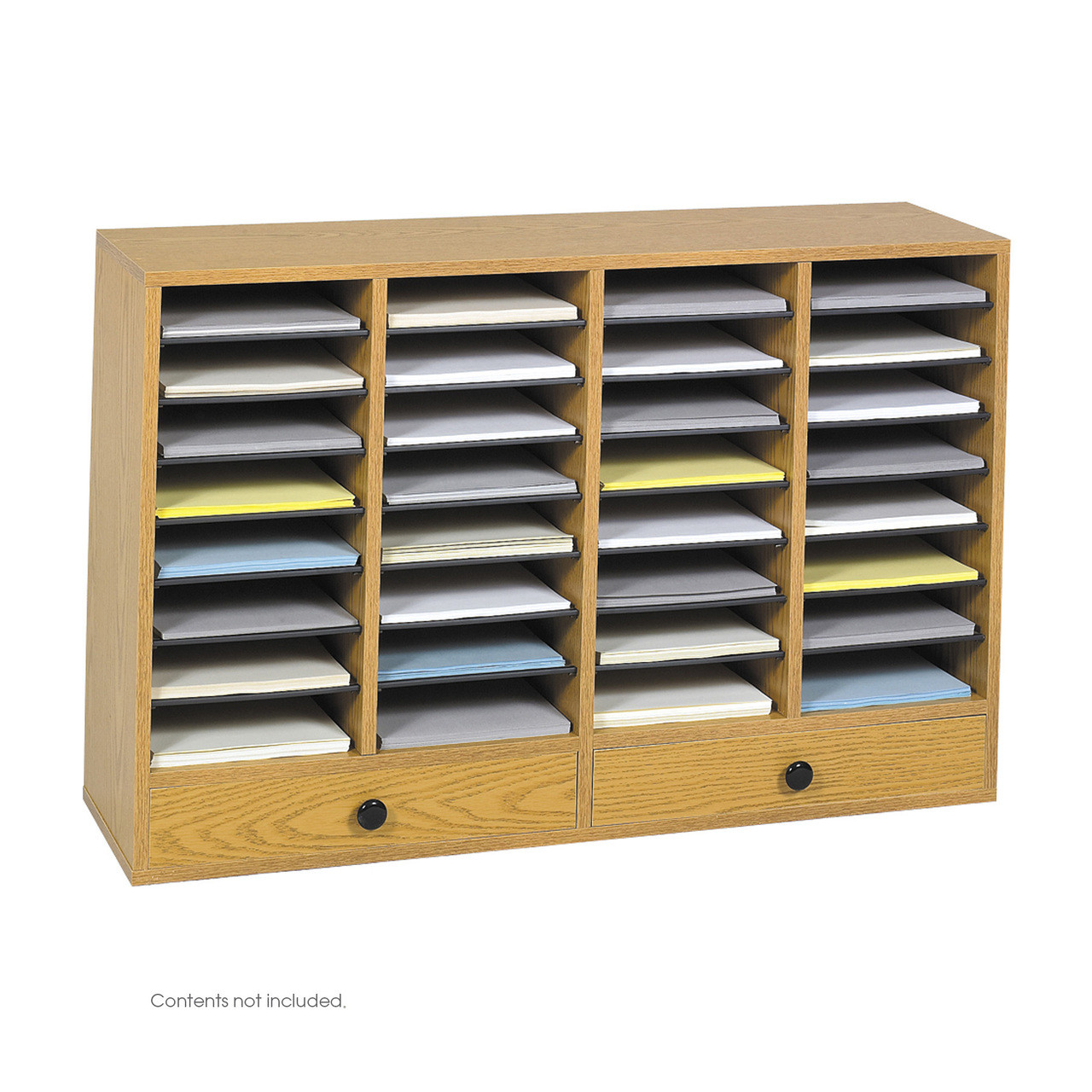 Wood Adjustable Literature Organizer, 32 Compartment w. Drawer