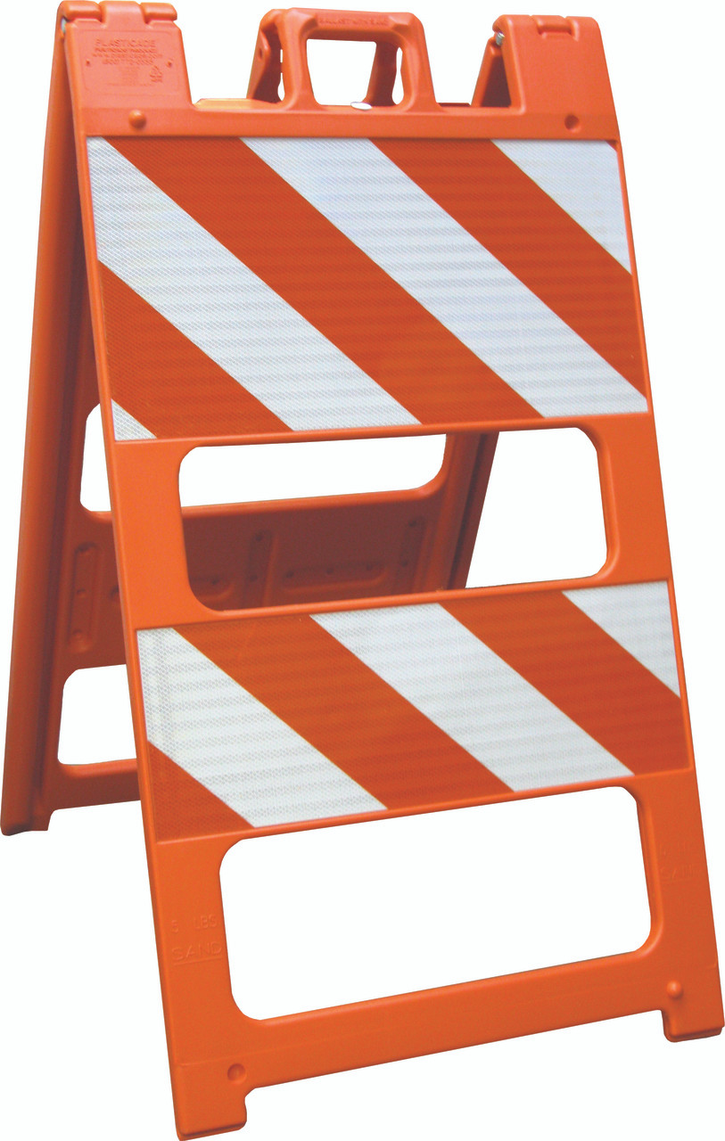 PLASTICADE BARRICADES-88" X 24" Top Panel 8" X 24" Bottom Panel Diamond Grade Striped Sheeting