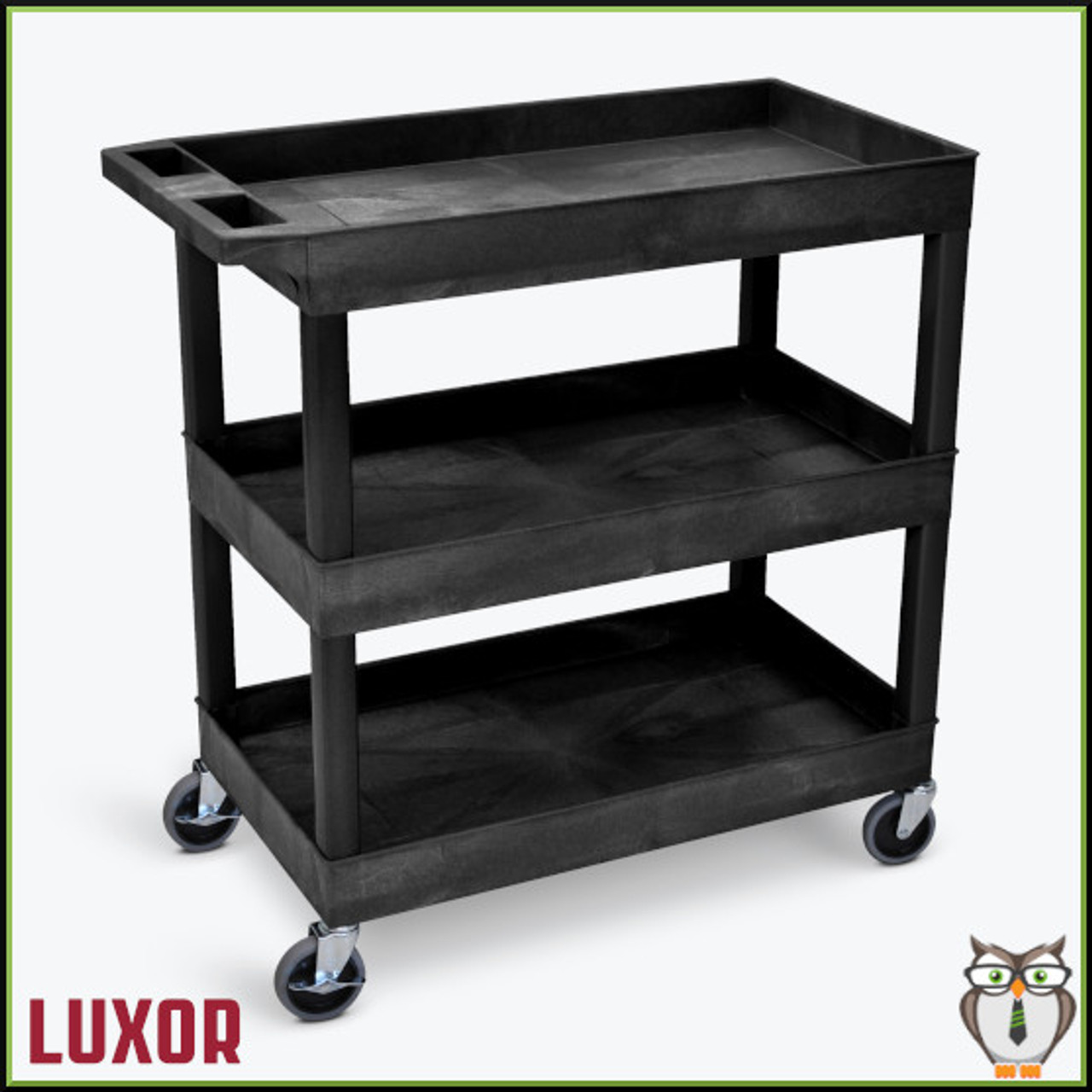 Luxor EC111-B Three Shelf Utility Cart - Left