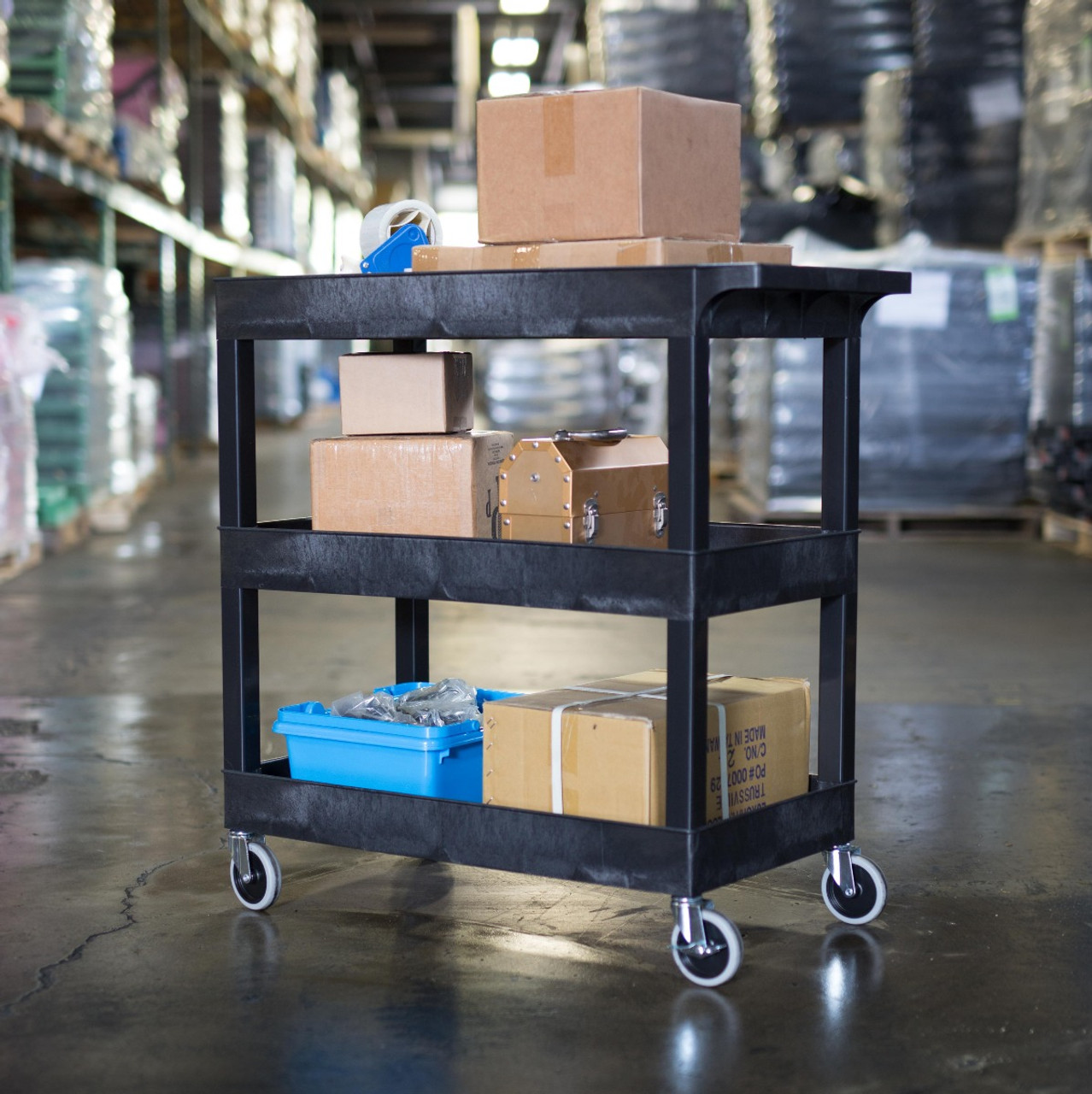 Luxor EC111 Three Shelf Utility Cart - Warehouse