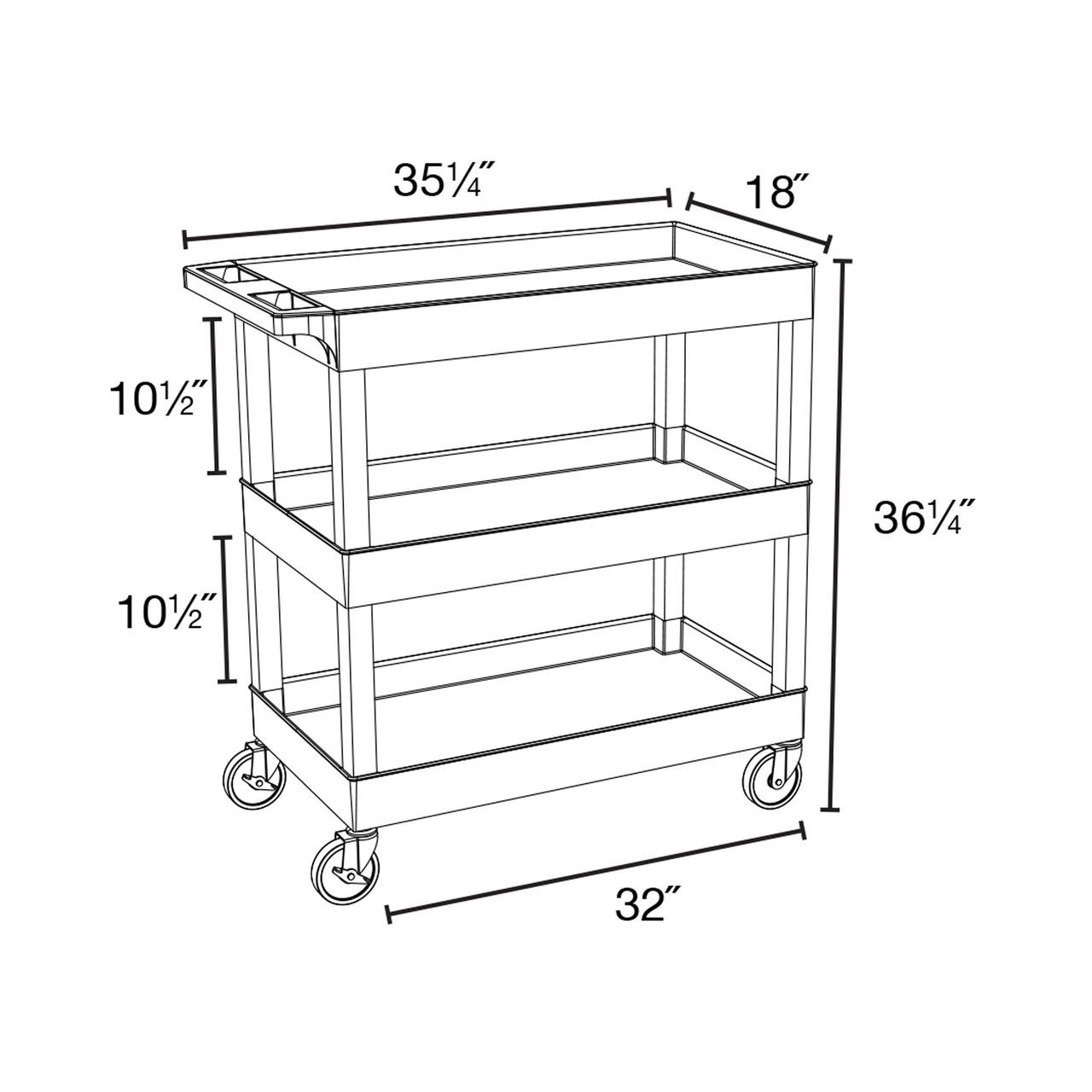 32"W x 18"D - Two Tub / One Flat Shelves - Black