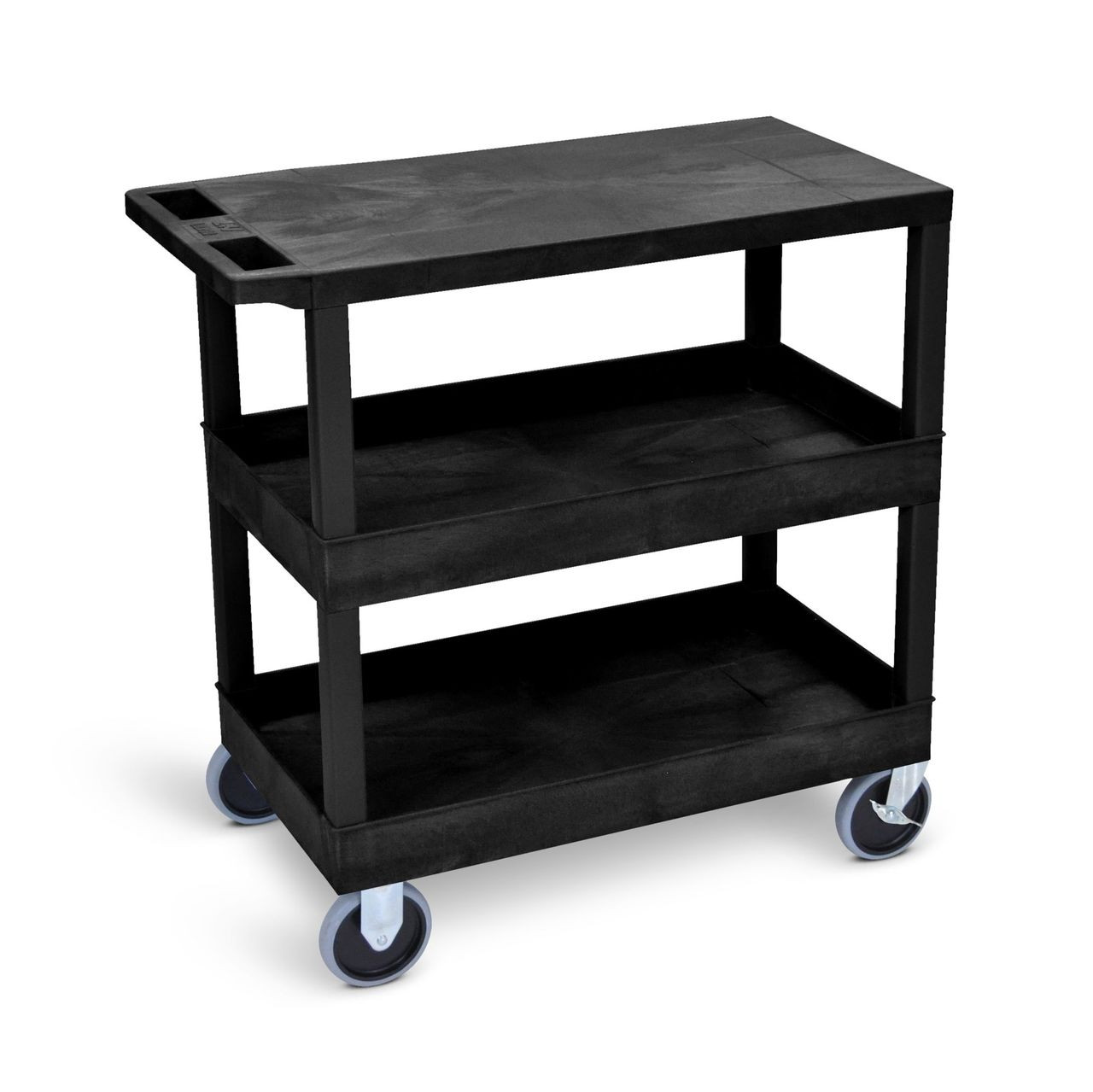 32"W x 18"D - Two Tub/One Flat Shelves with 5" Casters - Black