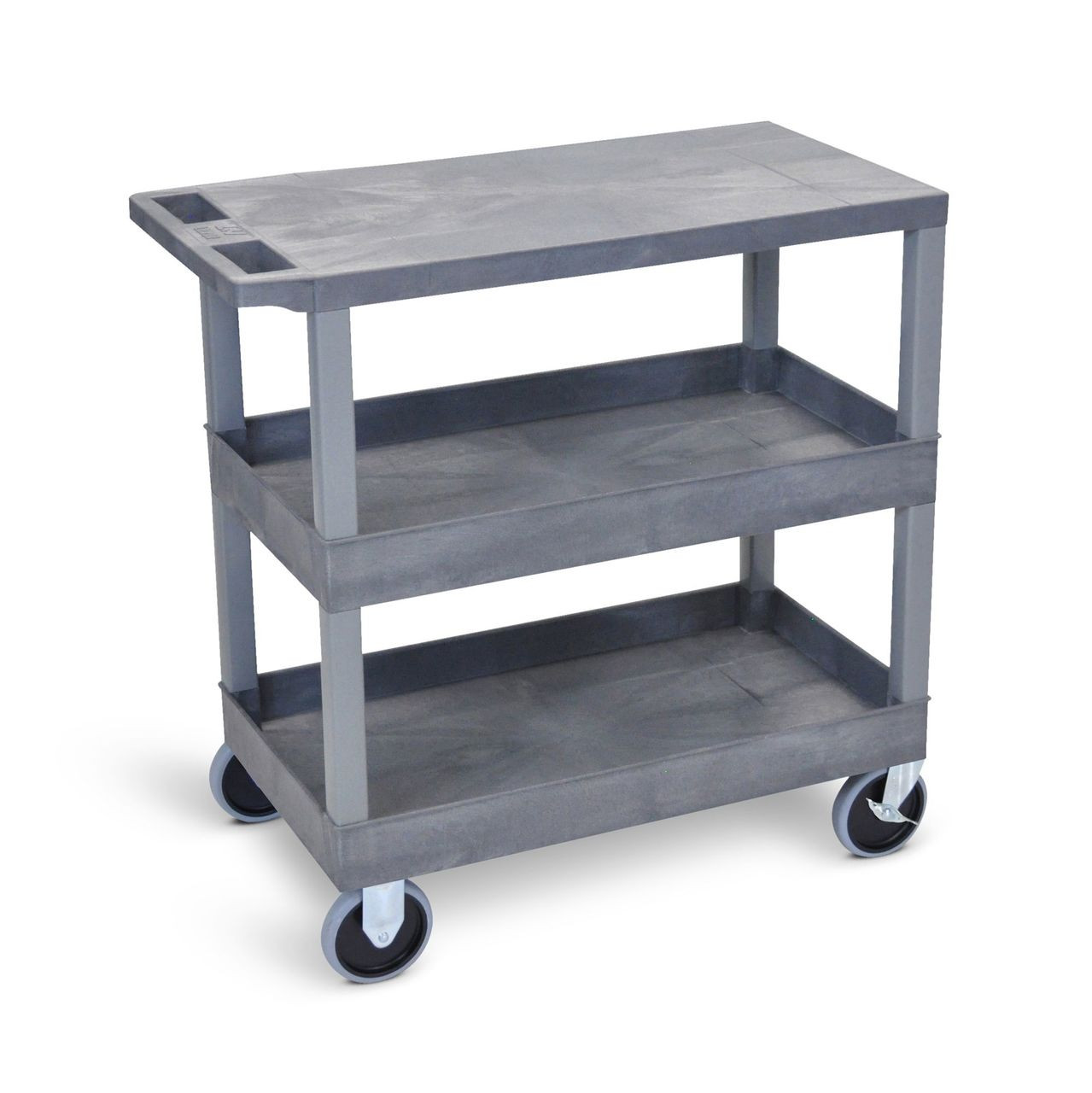 32"W x 18"D - Two Tub/One Flat Shelves with 5" Casters - Gray