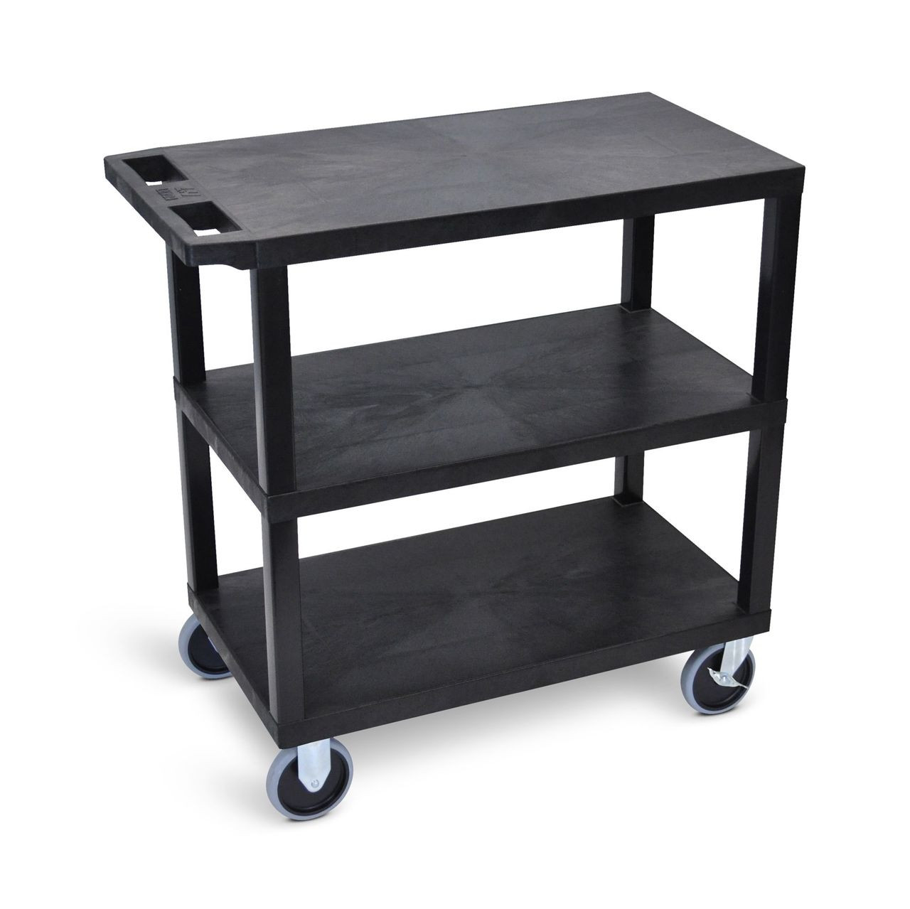 32"W x 18"D - Three Flat Shelves with 5" Casters - Black