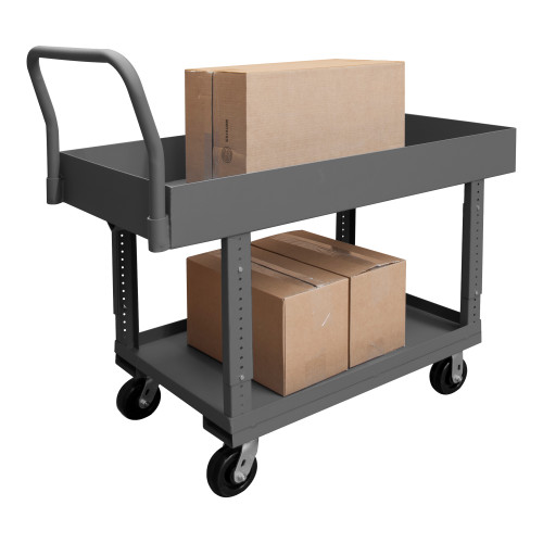 Durham Platform Truck, Work Height, 2 Shelf, Top Shelf 6? Lip, 2000 lbs. Capacity, 24 x 48