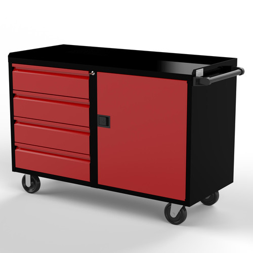 Valley Craft 48" Deluxe Mobile Workbench - 1 set of 6, 6, 6, 6" Drawers and 1 Door Black/Red(CALL FOR BEST PRICING)