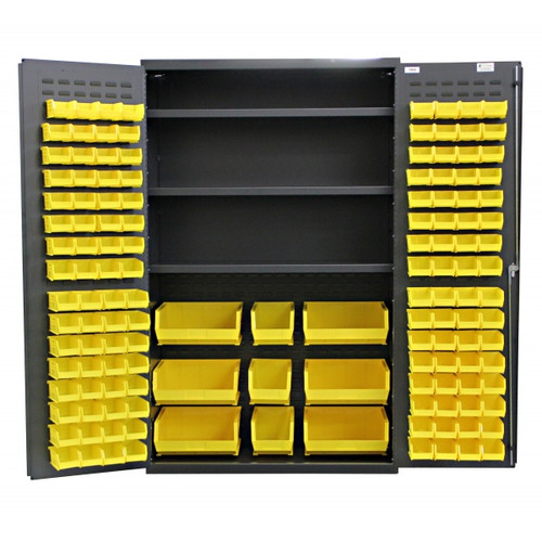 Valley Craft Jumbo Bin & Shelf Cabinet 48"W x 24"D x 78"H - includes 3 Shelves & 137 Yellow Bins(CALL FOR BEST PRICING)