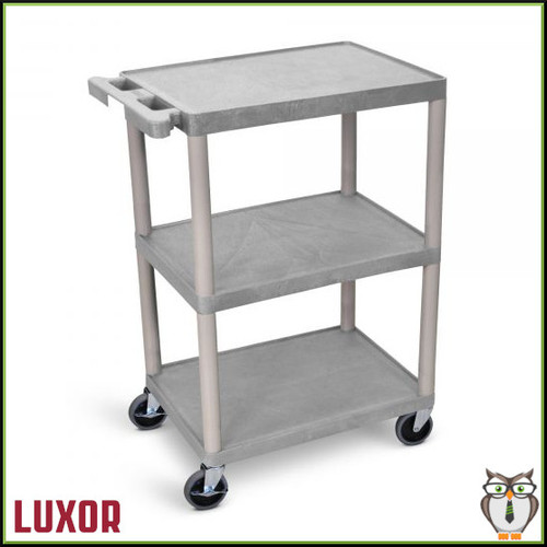 Luxor  3 Flat Shelf Plastic Utility Cart (HE34) - Grey