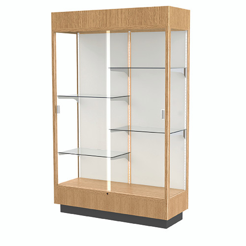 Heritage  48"W x 76"H x 18"D  Floor Case, Plaque Back, Natural Oak Finish w/ Lighted Cornice Heritage  48"W x 76"H x 18"D  Floor Case, Plaque Back, Natural Oak Finish w/ Lighted Cornice