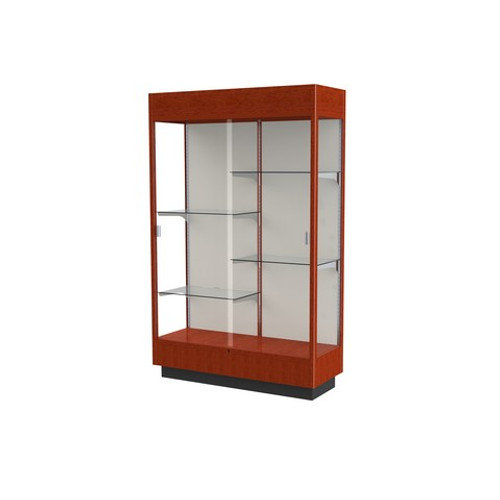 Heritage  48"W x 76"H x 18"D  Floor Case, Plaque Back, Cherry Oak Finish w/ Lighted Cornice Heritage  48"W x 76"H x 18"D  Floor Case, Plaque Back, Cherry Oak Finish w/ Lighted Cornice