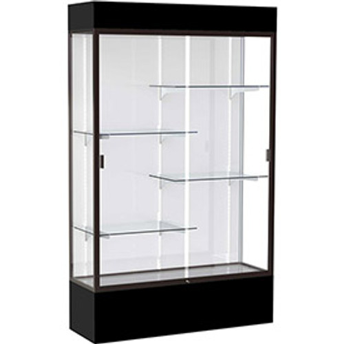 Spirit  48"W x 80"H x 16"D  Lighted Floor Case, Plaque Back, Dk. Bronze Finish, Black Base and Top