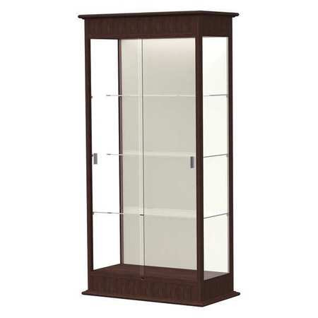 Varsity  36"W x 77"H x 18"D  Lighted Floor Case, Sliding Doors, Plaque Back, Espresso Finish