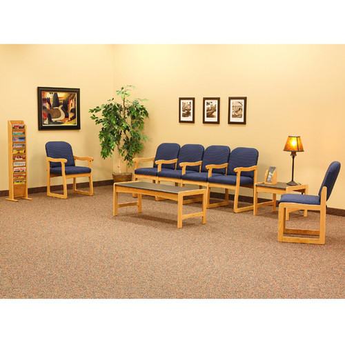 Wooden Malle Prairie Collection Two Seat Chair, Center Arms, Sled Base, Arch Green, Medium Oak