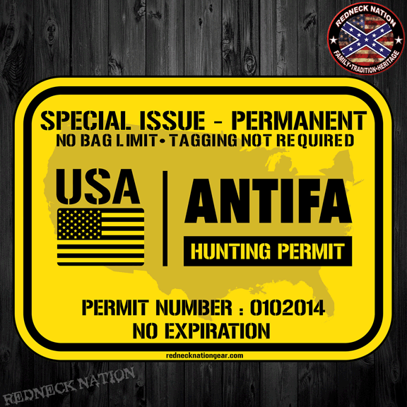 Antifa Hunting Permit Decal Redneck Nation