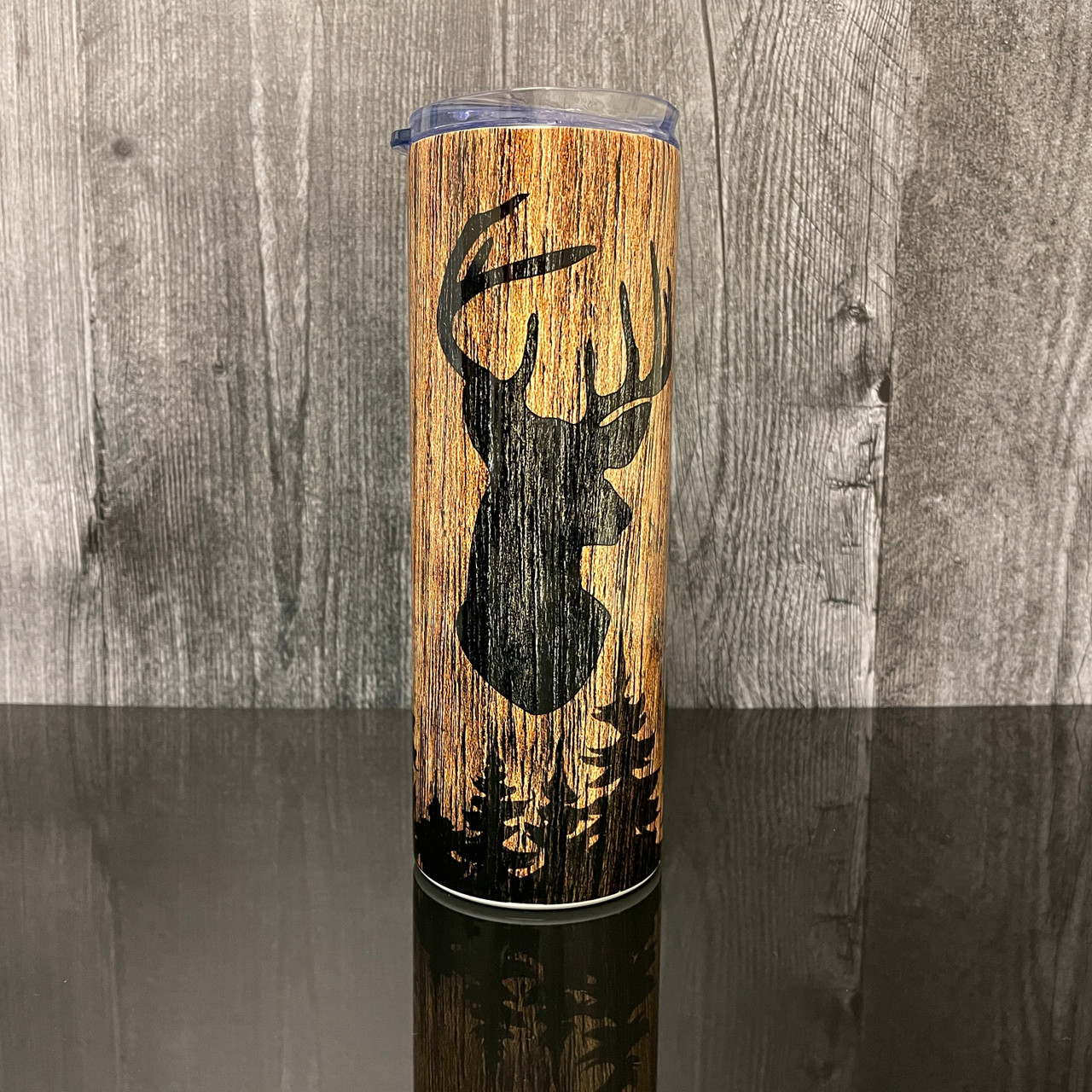 Deer head wood grain tumbler