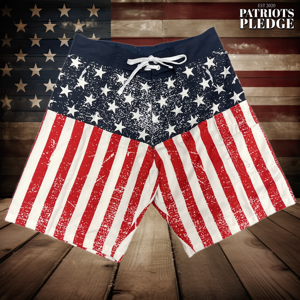 Redneck Nation© Distressed American Flag Board Shorts