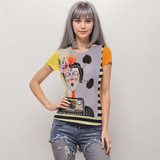 Typewriter girl short sleeve mesh top