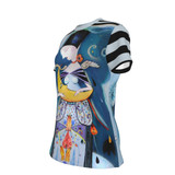 Blue girl holding the moon Women's Round Neck T-Shirt Cotton