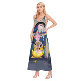 Girl with moon Women's Sling Dress with pockets