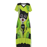 Cat woman Women's V-neck Dress With Side Slit