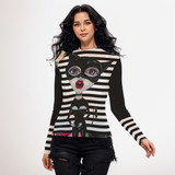 Cat woman striped mesh long sleeve top