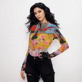 Walking not talking long sleeve mesh top
