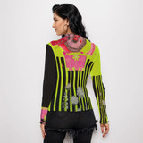 Chartreuse Heart Long Sleeve Mesh Top