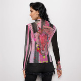 Stripey heart long sleeve mesh top