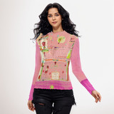 Strawberry sketch long sleeve mesh top