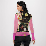 Strawberry sketch long sleeve mesh top