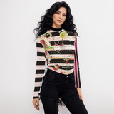 Stripey strawberry long sleeve mesh top Stripey strawberry long sleeve mesh top