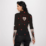 Black hearts Long Sleeve Mesh Top