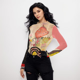 Soft hearts long sleeve mesh top