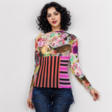 Garden of eden long sleeve mesh top