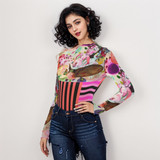 Garden of eden long sleeve mesh top