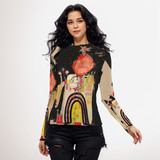 Robot heart black long sleeve mesh top