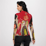 Robot heart black long sleeve mesh top