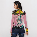 Cat music long sleeve mesh top