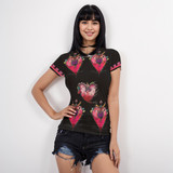 Black pink Short Sleeve Mesh Top