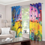 Blue purple abstract curtains with grommets