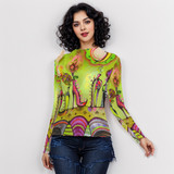 Chartreuse shoes all over Long Sleeve mesh top