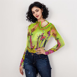 Chartreuse shoes all over Long Sleeve mesh top