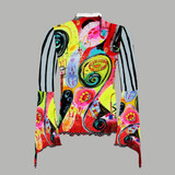 Red sauce bellbottom sleeve mesh top