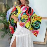 Red sauce crop kimono