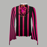 Pink stripe bell sleeve mesh top