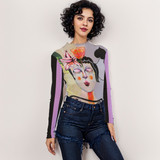 Typewriter long sleeve mesh top